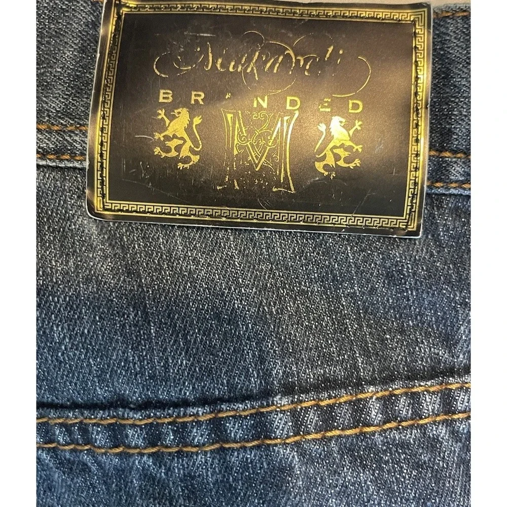 Makaveli Jeans Mens 42x31 Blue Denim Embroidered Pockets Baggy‎ Hip Hop